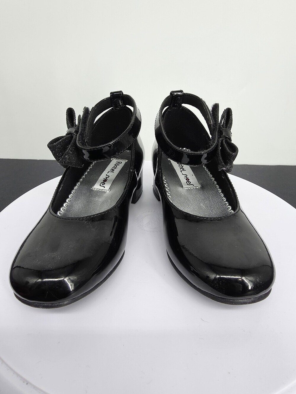Rachel Shoes Lil Janet Girls 11M Black Patent Mary Jane Dress Heel Bow 356501 - Picture 2 of 8